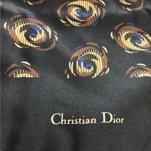 Dior Black Scarf with Gold and Blue Swirls